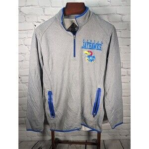 Kansas Jayhawks Pullover Adult Medium 1/4 Zip Gray Stitched Logo GIII